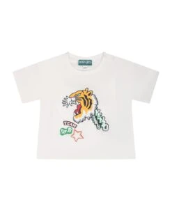 Kenzo Kids White T-shirt For Baby Boy With Tiger And Logo