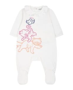 Kenzo Kids White Babygrow For Baby Girl With Logo And Print