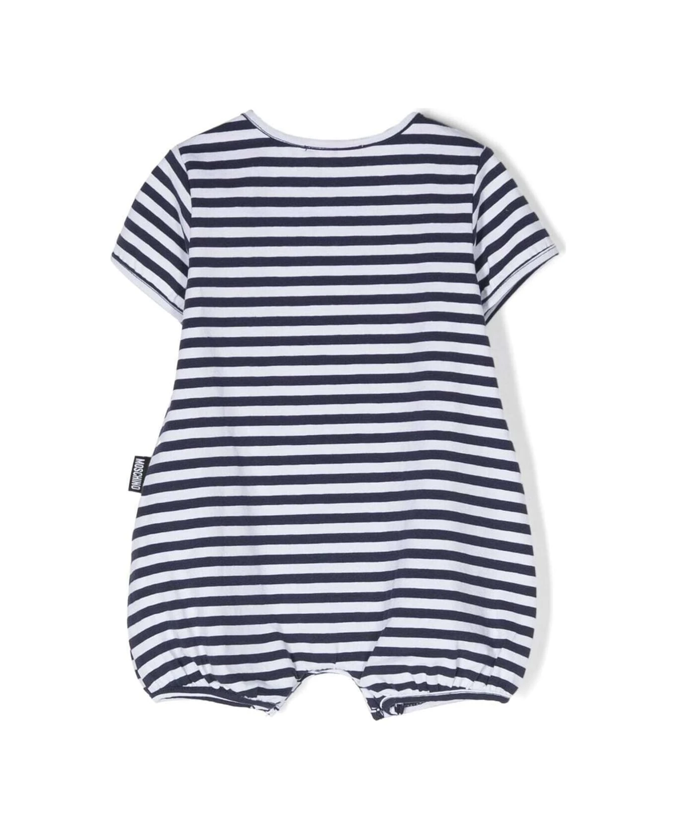 MOSCHINO Stripe Print Romper With Teddy Bear In White Cotton Baby 2 MOSCHINO Stripe Print Romper With Teddy Bear In White Cotton Baby - Image 2