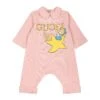 Gucci Pink Babygrow For Baby Girl With Print And Logo