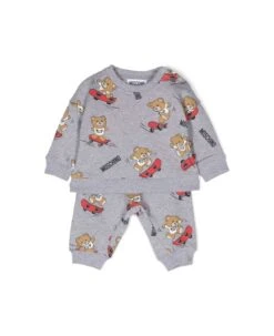 Grey Tracksuit With Moschino Toy Print In Cotton Baby