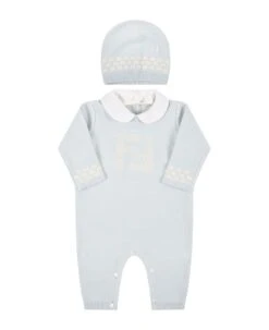 FENDI Light-blue Set For Baby Boy With Douple Ff