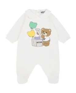 MOSCHINO White Babygrow For Baby Kids With Teddy Bear E Print