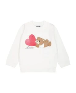 MOSCHINO Sweat-shirt Blanc Pour B Fille Avec Teddy Bear Et Coeur