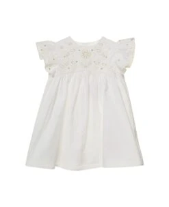 Chloé White Flared Dress With Floreal Embroidery In Cotton Baby