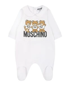 MOSCHINO White Babygrow For Baby Kids With Teddy Bears And Logo