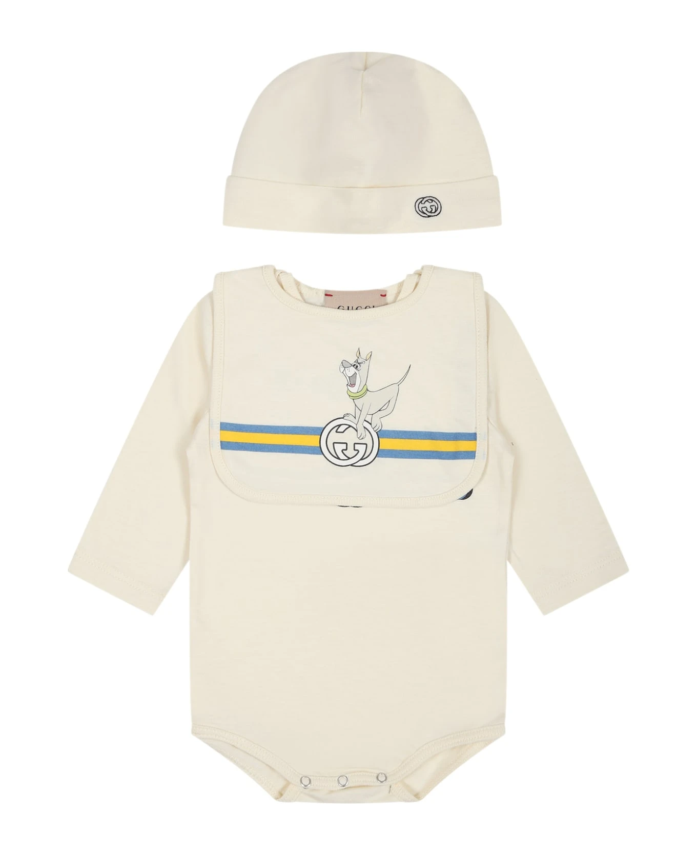 Gucci Ivory Set For Baby Kids With Animals And Logo 1 Gucci Ivory Set For Baby Kids With Animals And Logo